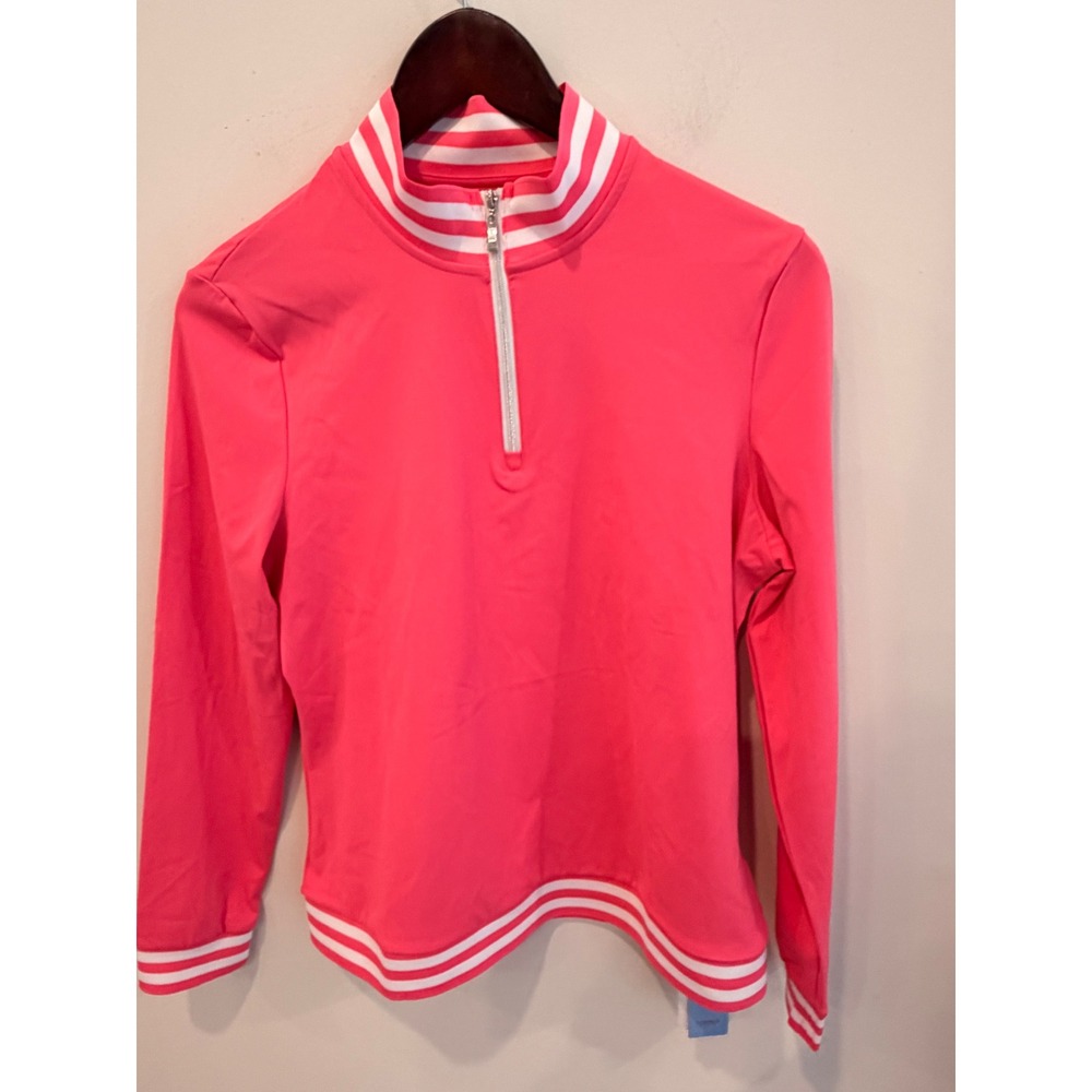 Acegolfs Womens Pink Quarter Zip Golf Top Long Sleeve UPF 50+ Striped Trim M